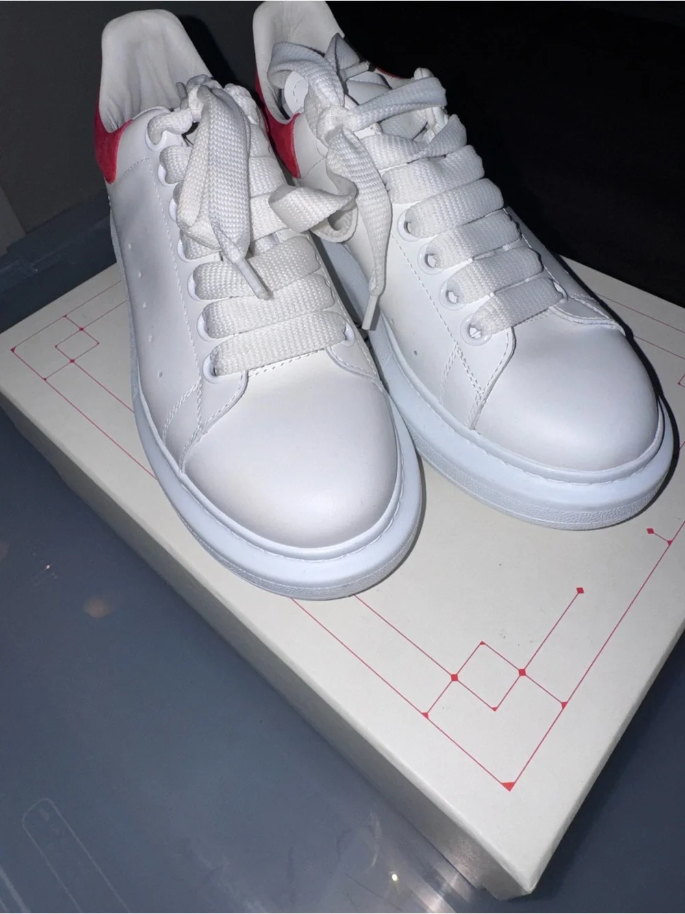 Alexander McQueen White Leather Sneakers with Red Heel Accent